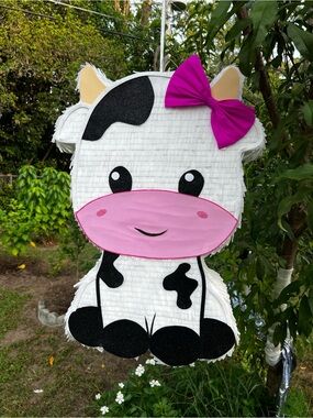 Cute Cow Party Piñata - White & Pink